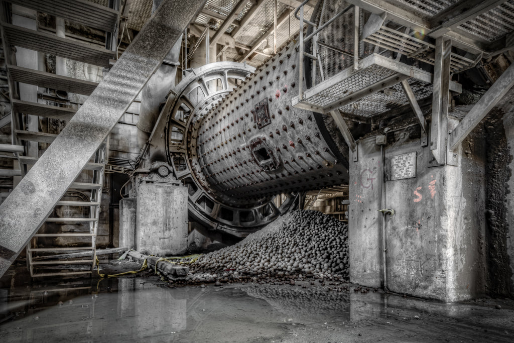 The Number Six Raw Mill at Kandos Cement Works, its load of steel grinding balls dumped on the floor for maintenance