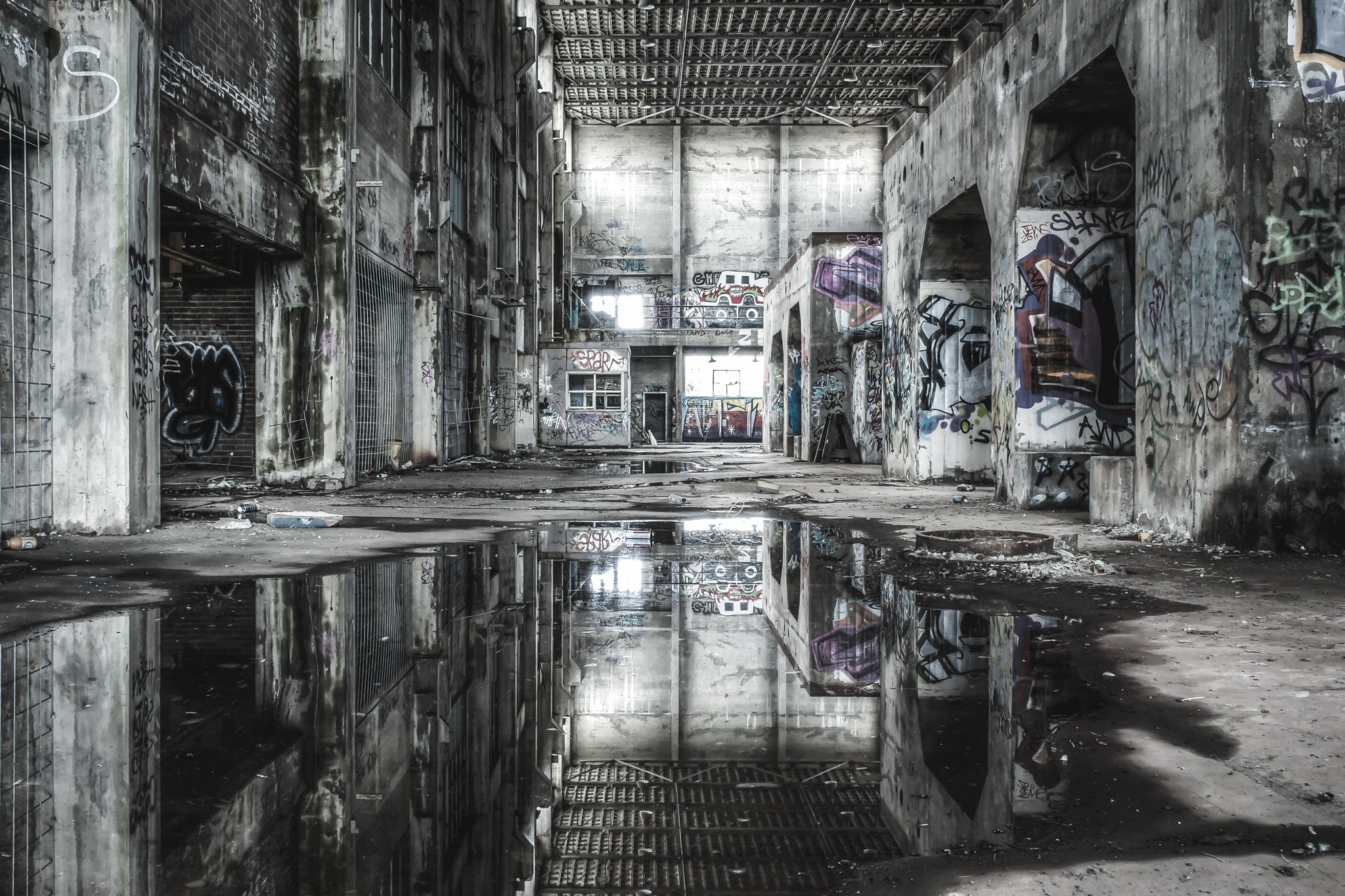 Turbine Hall Basement at Geelong B Power Station, looking down the opposite end of the turbine hall from basement level.
