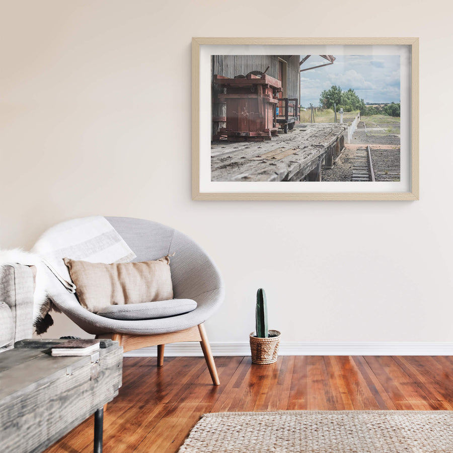 Goods Shed Flooring at Bombala Station, heavy timber decking runs the length of the platform, its surface split.