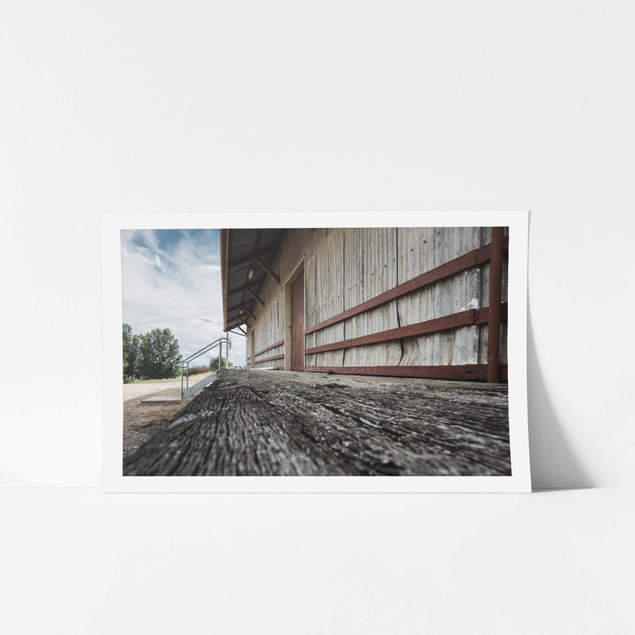 Goods Shed Timber Platform at Bombala Station, weathered hardwood planking runs the length of the loading platform.