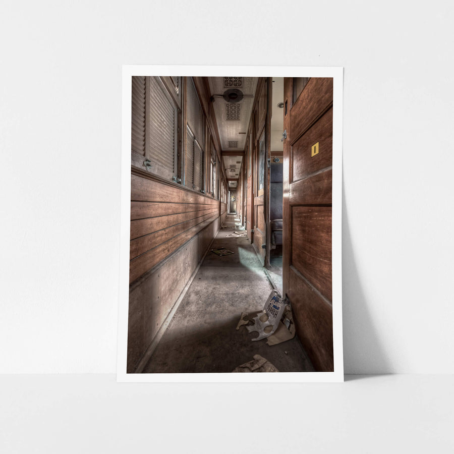 Locomotive Hauled Passenger Car at Eveleigh Paint Shop, a narrow corridor runs the length of the carriage.