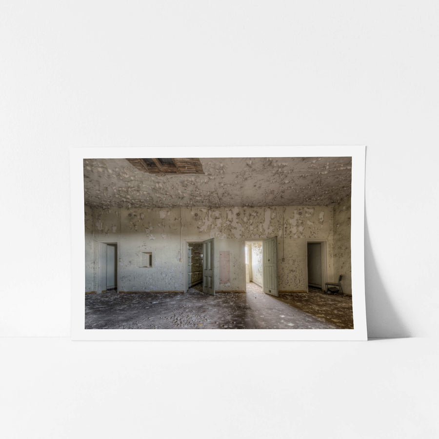 Upstairs Cells at Female Ward 9 & 10, paint peels from every surface in thick, curling sheets.