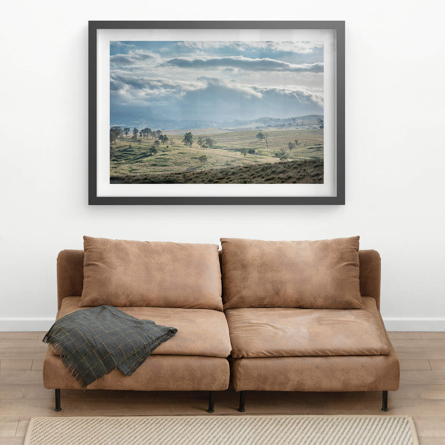 Blue Afternoon at Landscapes, looking over a farm on a cloudy afternoon in the Sapphire Coast hinterland.