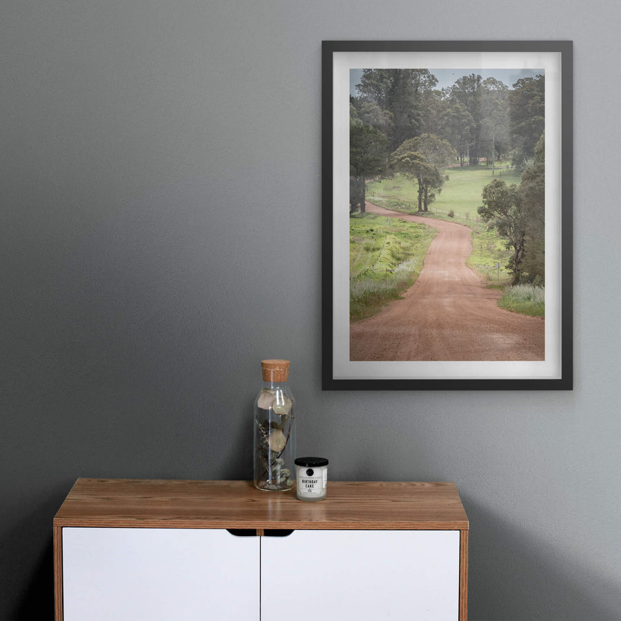 Red Road at Landscapes, a gravel road through a rural landscape near Margaret River.