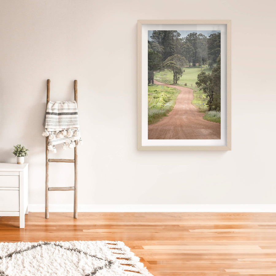 Red Road at Landscapes, a gravel road through a rural landscape near Margaret River.