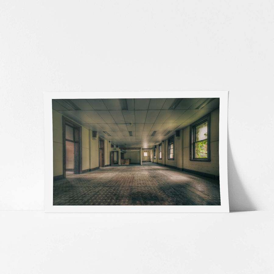 Tesselated at Lewisham Hospital, a wide corridor or ward hall stretches deep into the building.