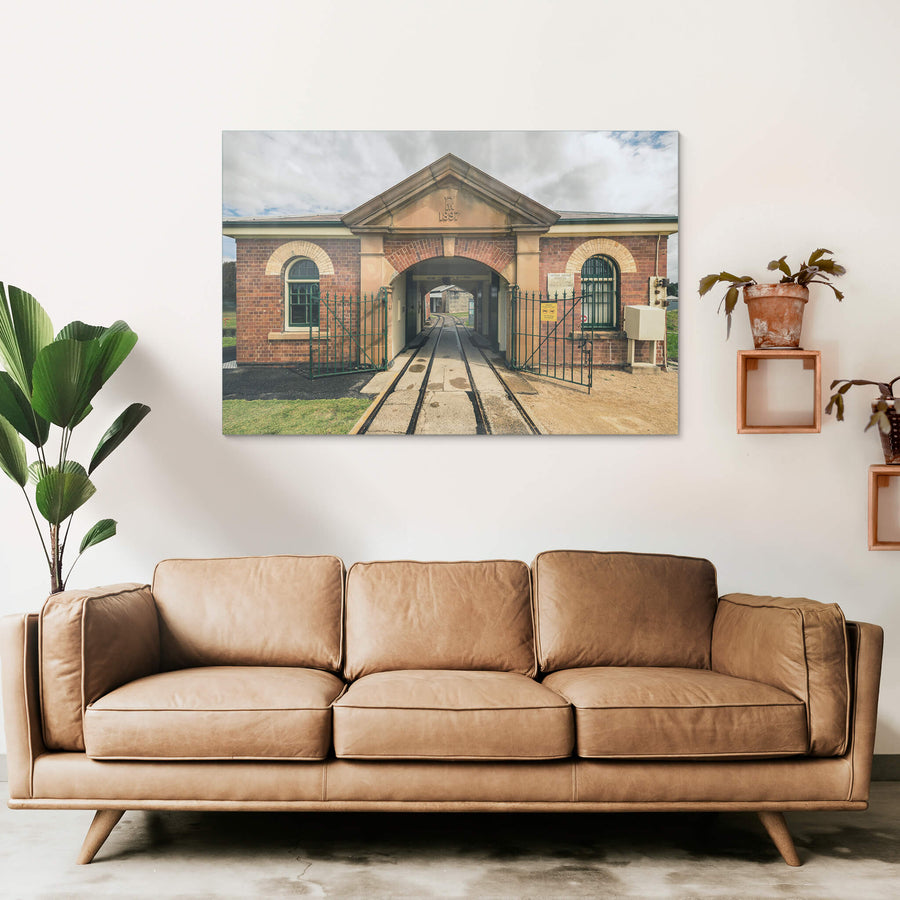 Front Gate at Newington Armory, red brick and sandstone.
