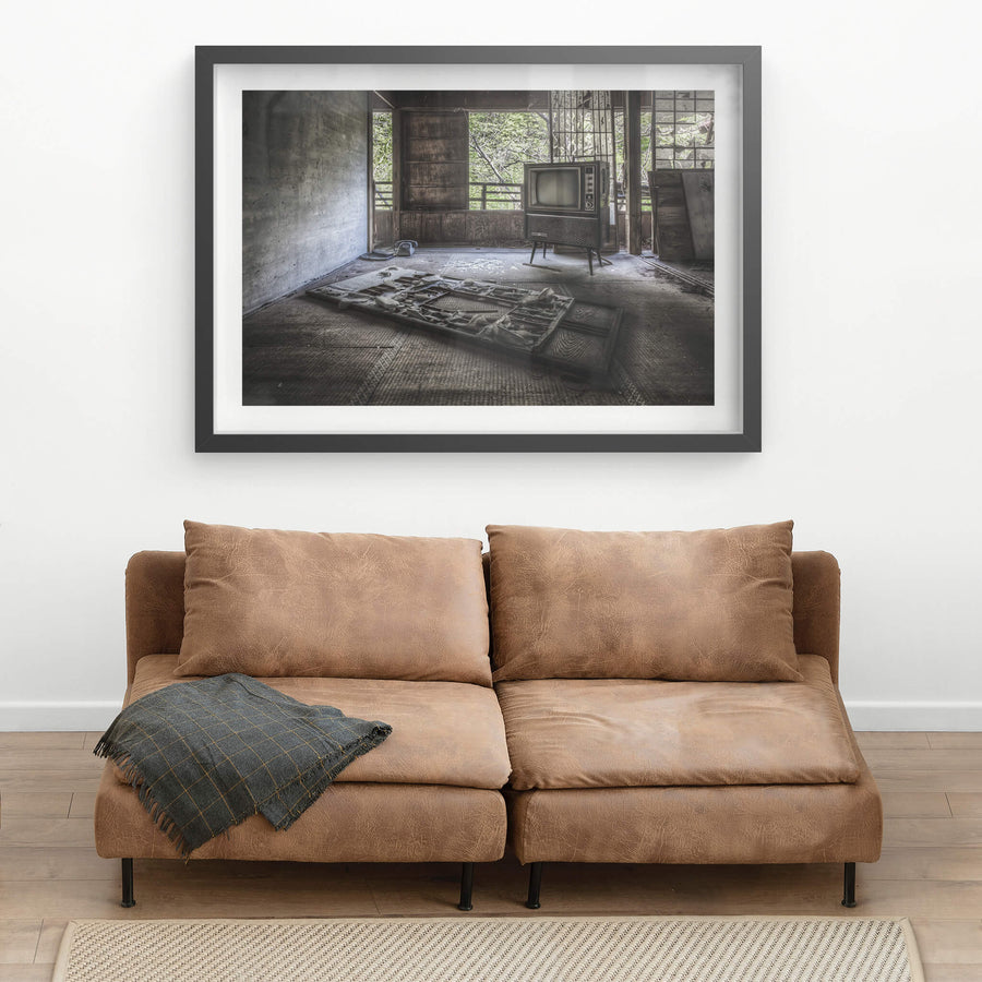 Living Room at Nichitsu Mining Village, an old television set in an abandoned living room.