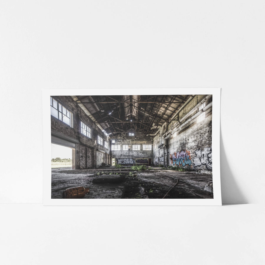 Boiler House at Peters Ice Cream Factory, the towering boiler house interior at Peters' Ice Cream Factory reveals immense, silent machinery.