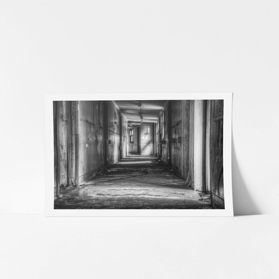 Hallway at Queen Victoria Sanitorium, the corridor which ran through the centre of the main building complex.