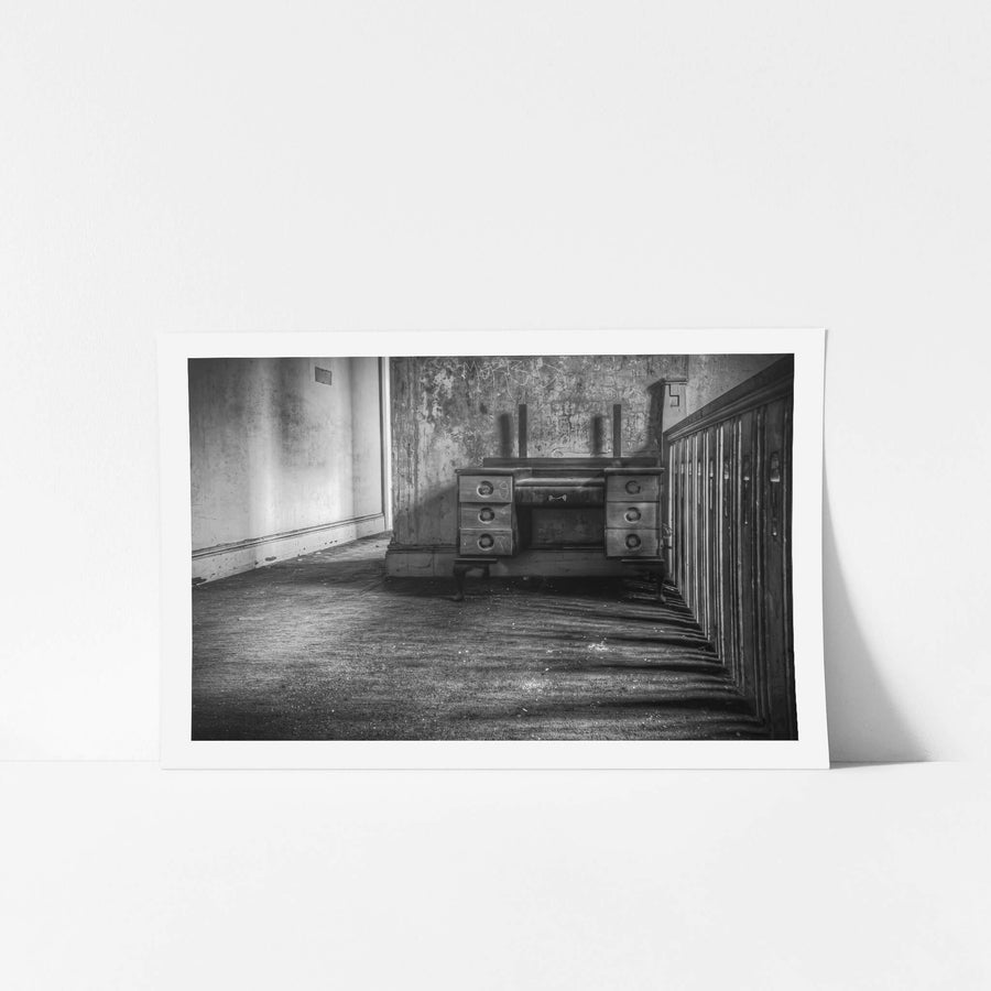 Stairs Landing at Terminus Hotel, a timber dresser sits against the far wall of a landing inside the Terminus Hotel.