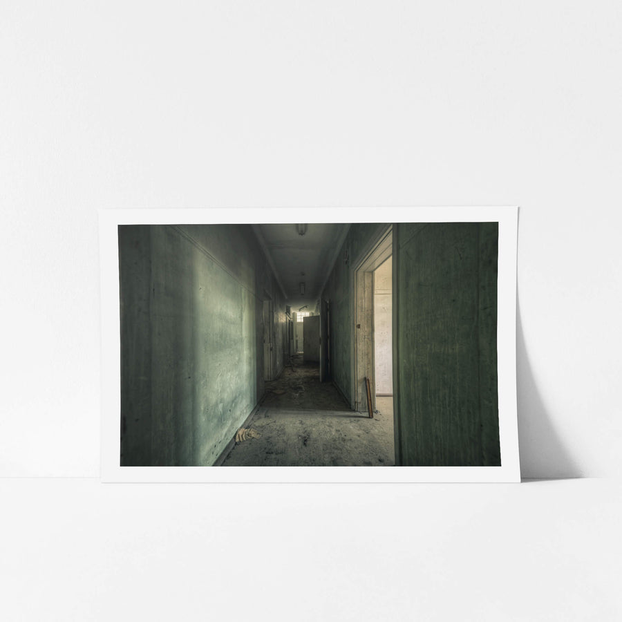 Hall of Shadows at The Asylum, a narrow corridor stretches deep into the building.