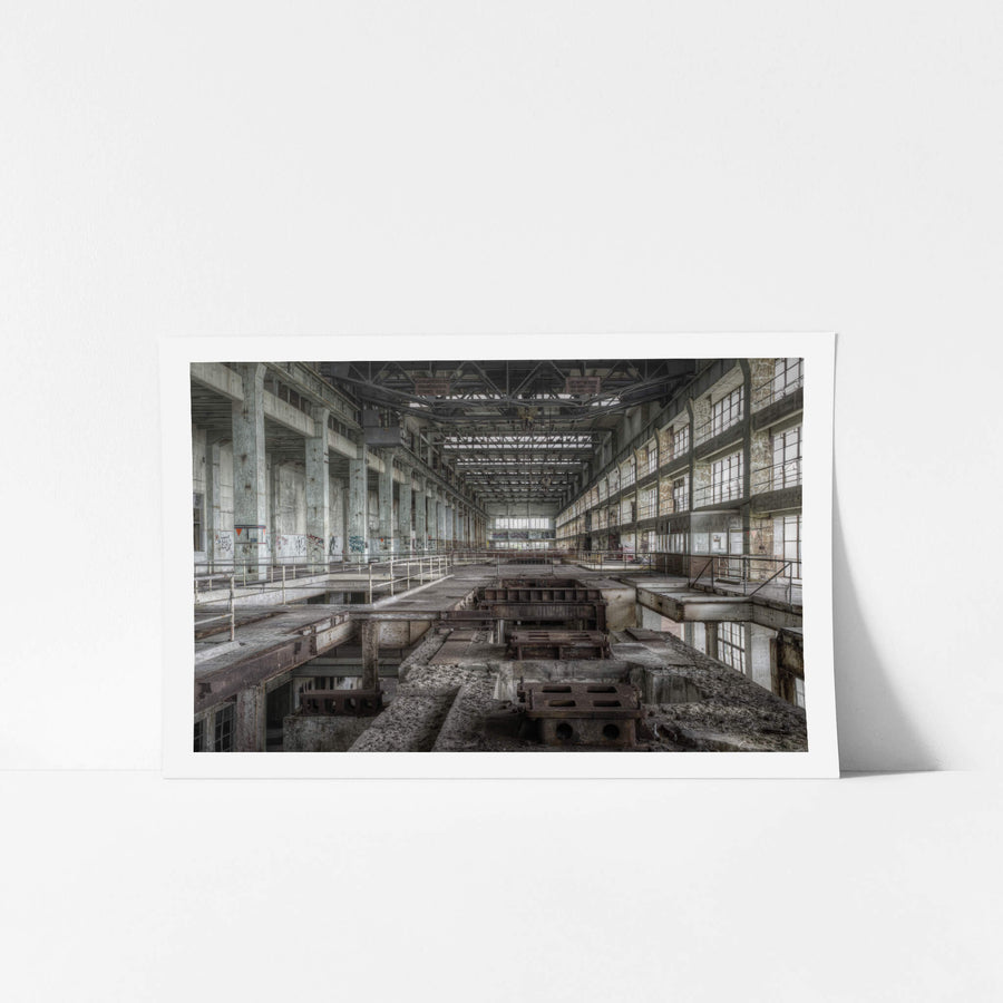 Turbine Pedestal at Wangi Power Station, concrete columns rise three storeys to steel roof trusses spanning the full width.