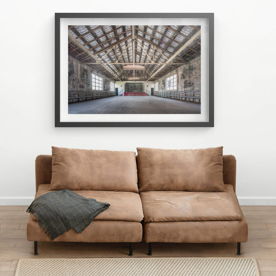 Entertainment Hall at White Bay Power Station, the hall opens wide beneath a pitched timber-truss roof.