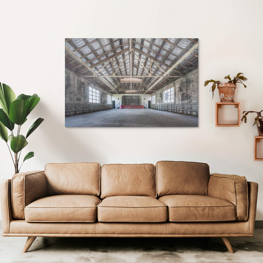 Entertainment Hall at White Bay Power Station, the hall opens wide beneath a pitched timber-truss roof.