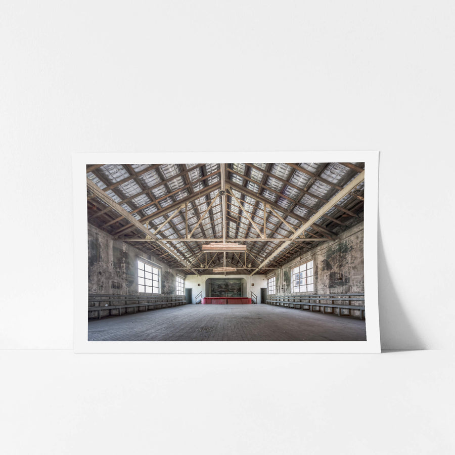 Entertainment Hall at White Bay Power Station, the hall opens wide beneath a pitched timber-truss roof.