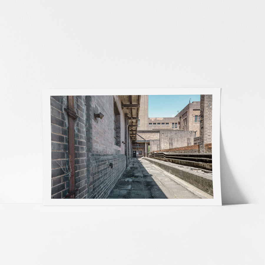 Switch House Wall at White Bay Power Station, a narrow walkway runs alongside the White Bay Power Station Switch House.