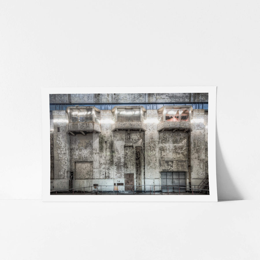 Turbine Hall Annexes at White Bay Power Station, three concrete annexes project from the boiler house wall,.