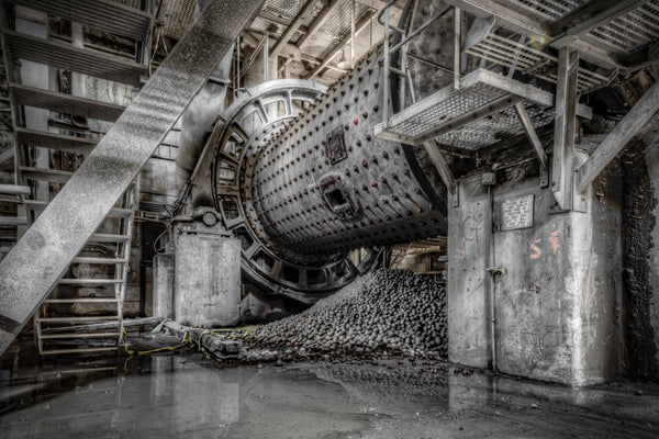 The Number Six Raw Mill at Kandos Cement Works, its load of steel grinding balls dumped on the floor for maintenance