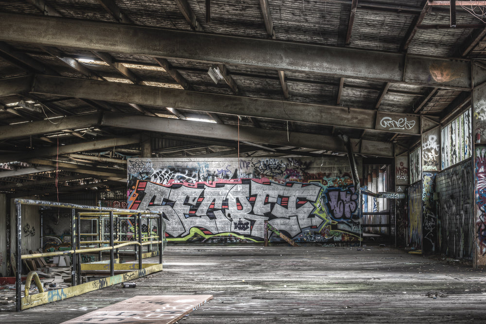 Rear Mezzanine at Abandoned Bakery, the mezzanine level of the main floor shot from the back of the building facing east.