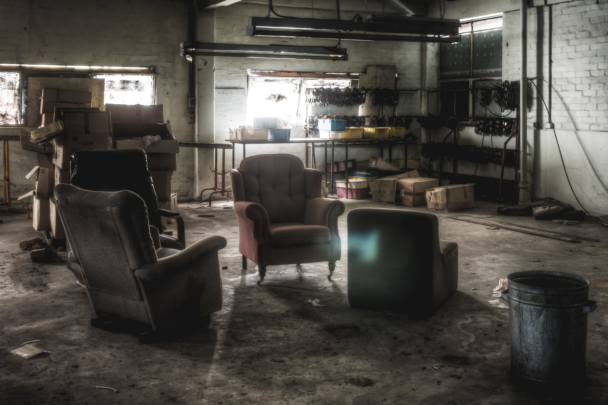 Smoko Area at Abandoned Shoe Factory, maybe this is where the factory workers used to sit during their breaks.