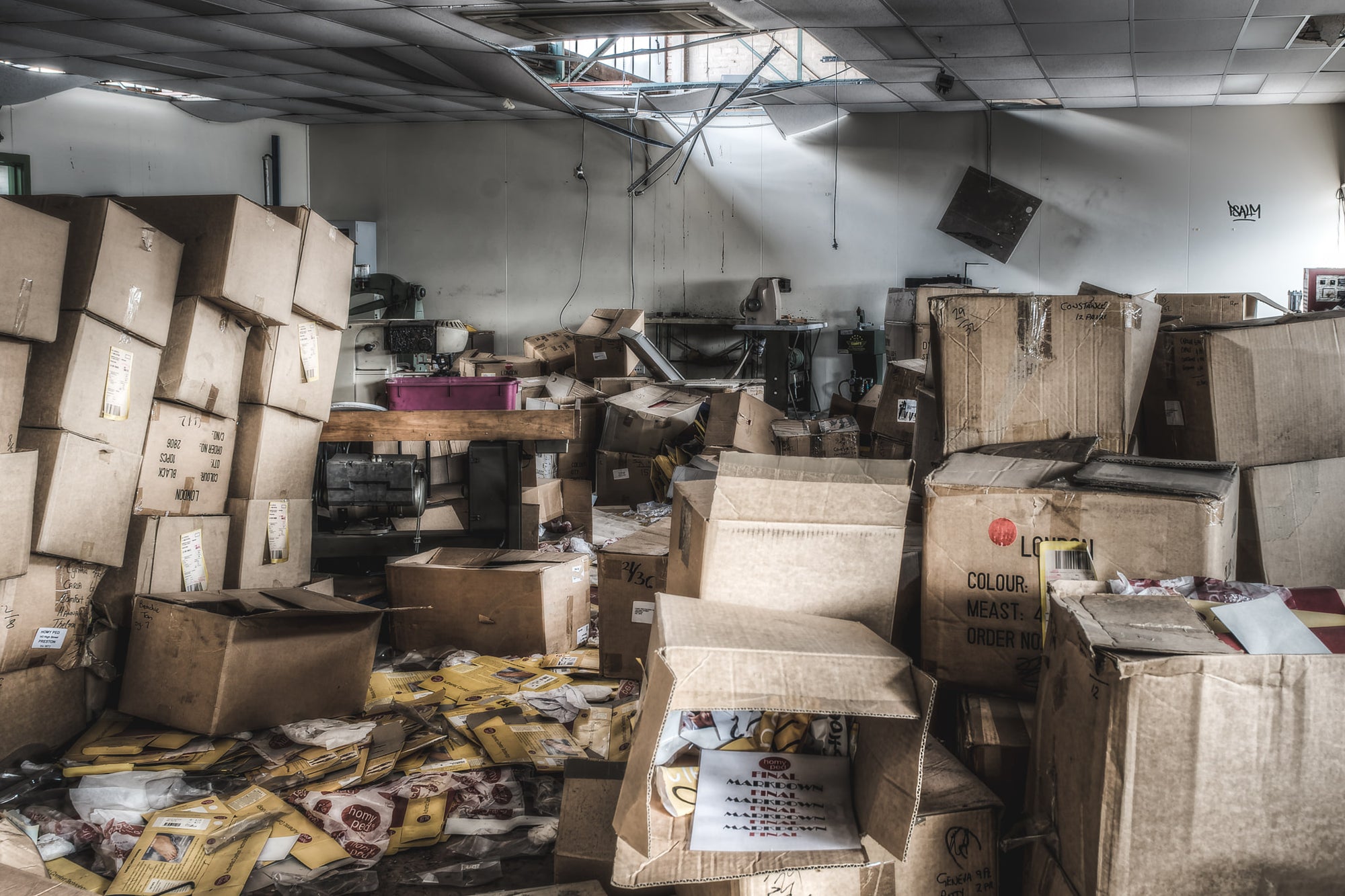 Upstairs Workshop at Abandoned Shoe Factory, it looks as though at some stage someone initially broke into this building.