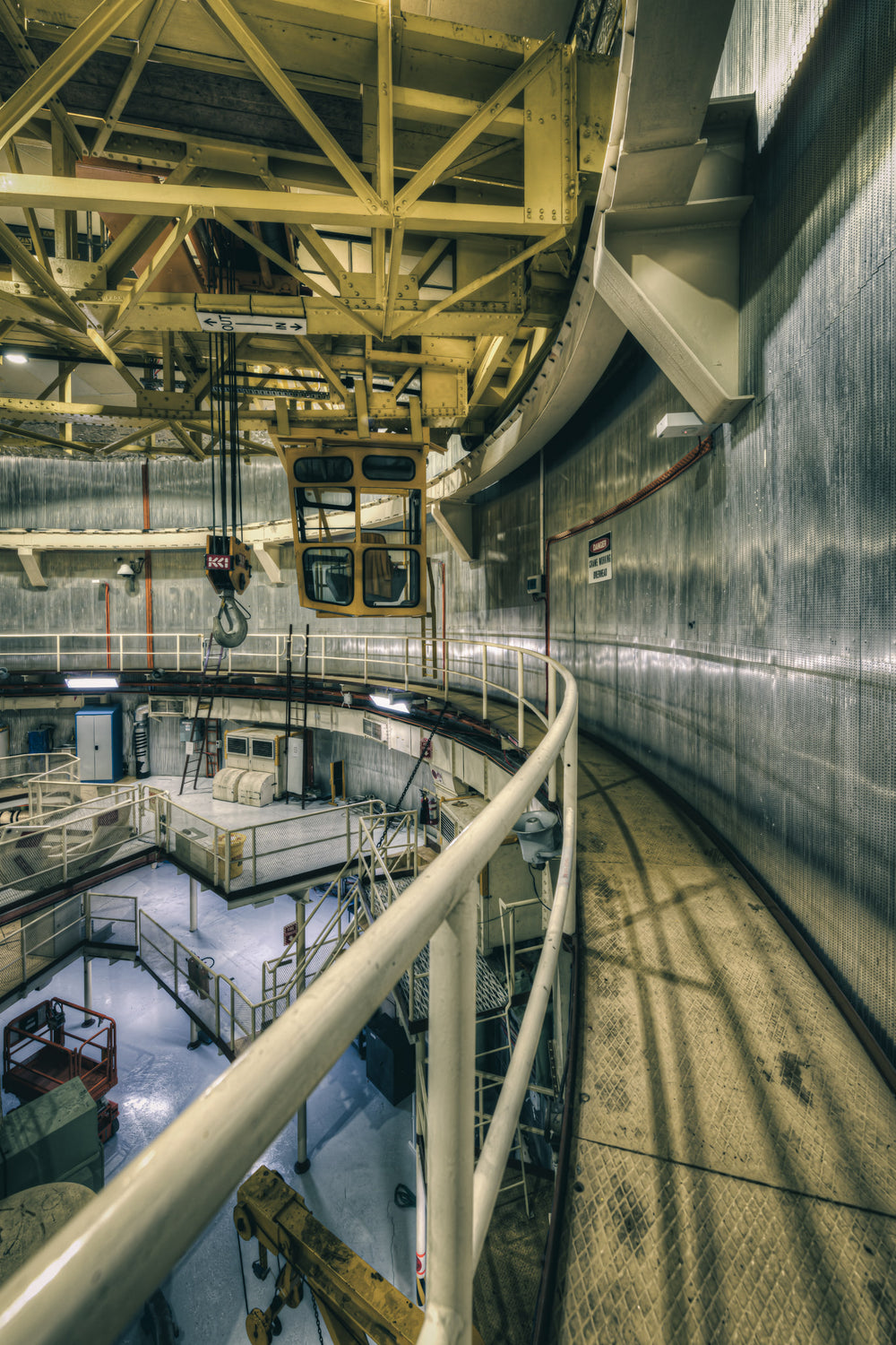 Polar Crane Catwalk at ANSTO HIFAR, this industrial photograph captures the elevated catwalk inside the HIFAR reactor.