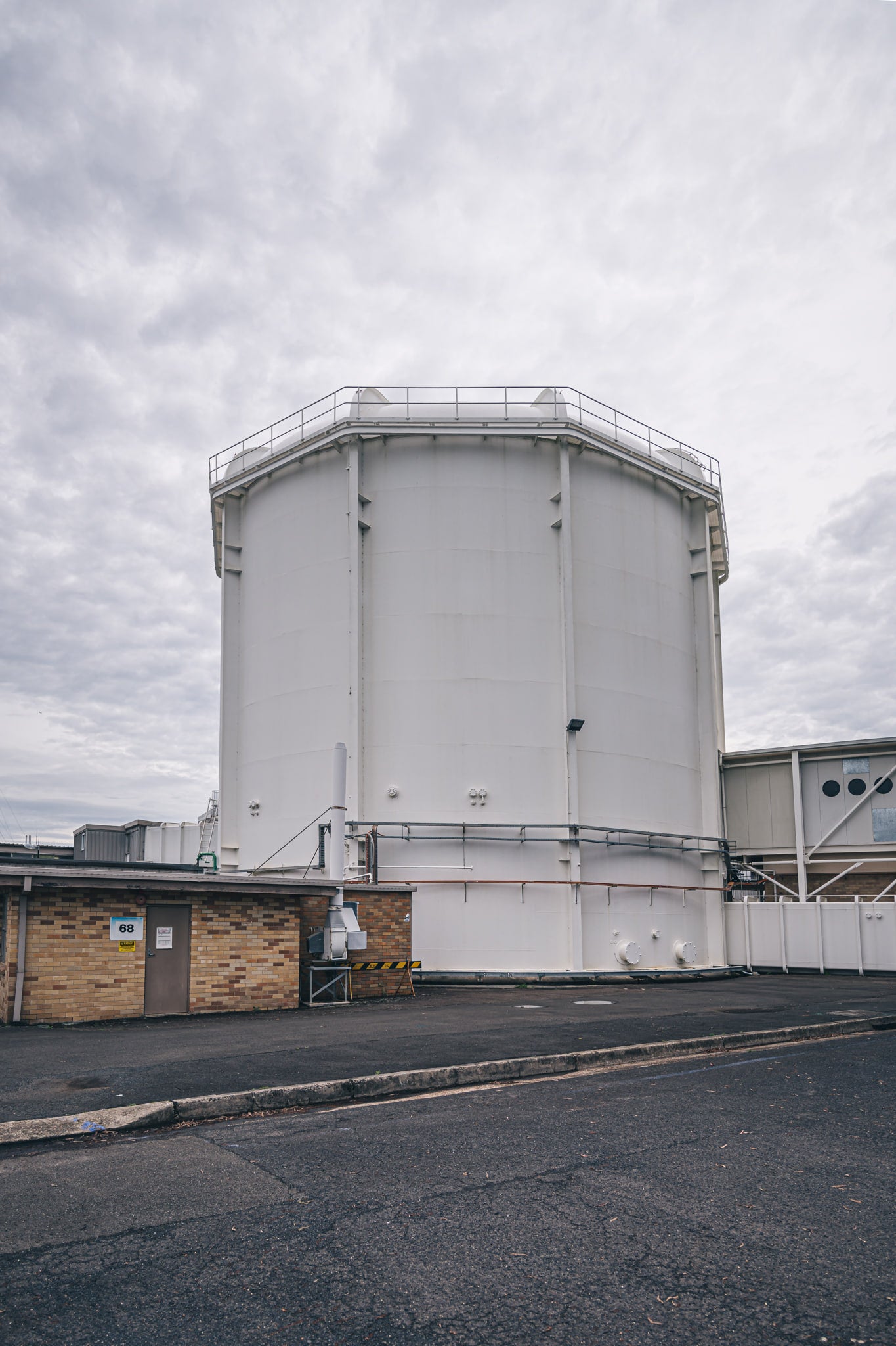 Reactor Containment Building at ANSTO HIFAR, the white, round structure is the biological containment building, serving.