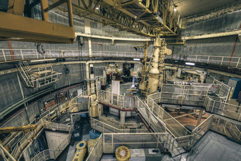 Top Plate and Exit Walkway at ANSTO HIFAR, another view inside the containment building, showcasing the complex network.