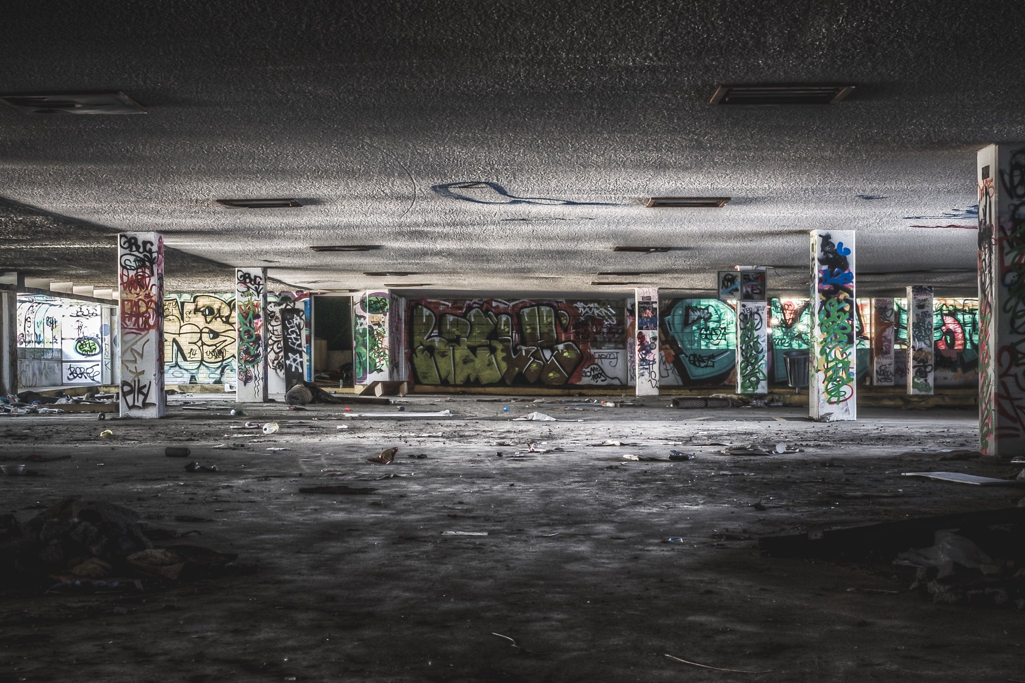 Carpark Level One at Balmain Leagues Club, a low concrete ceiling presses down across the open floor plate.