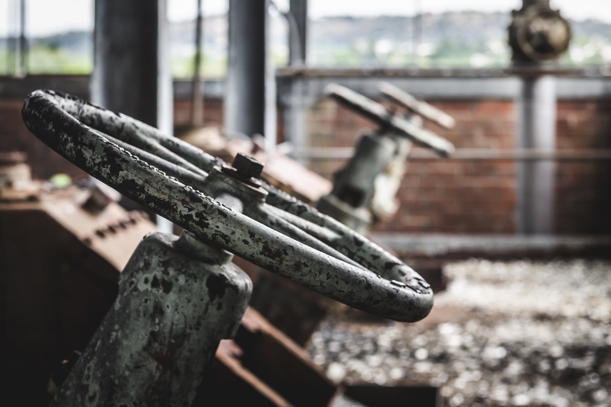 Valves at Bathurst Gasworks, a row of valves on the top of the retort.