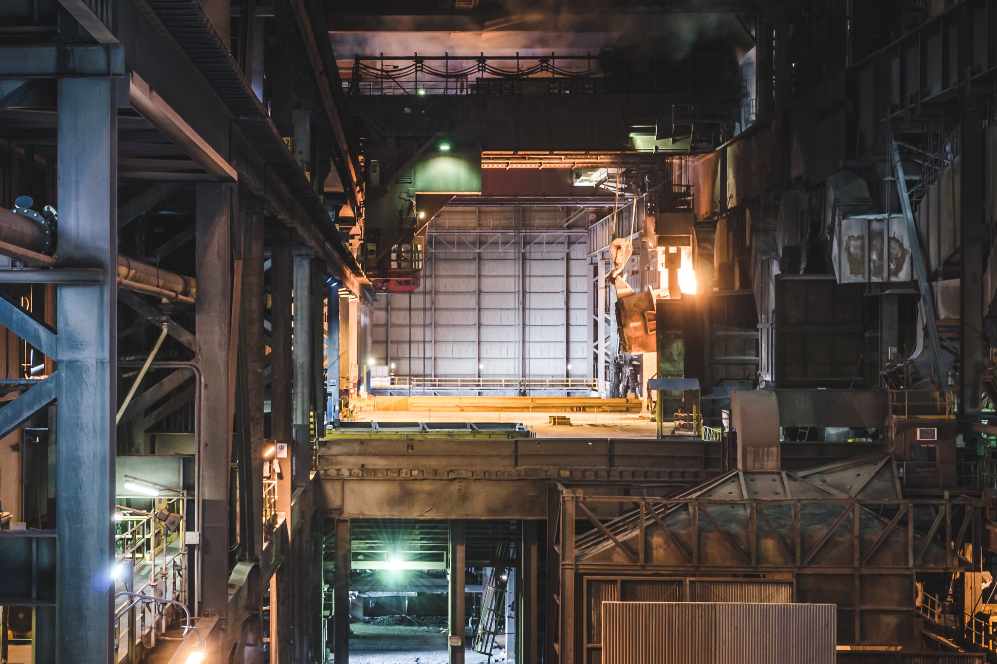 BOS Charging at BlueScope Port Kembla, the molten iron being tipped into the BOS after the scrap steel.
