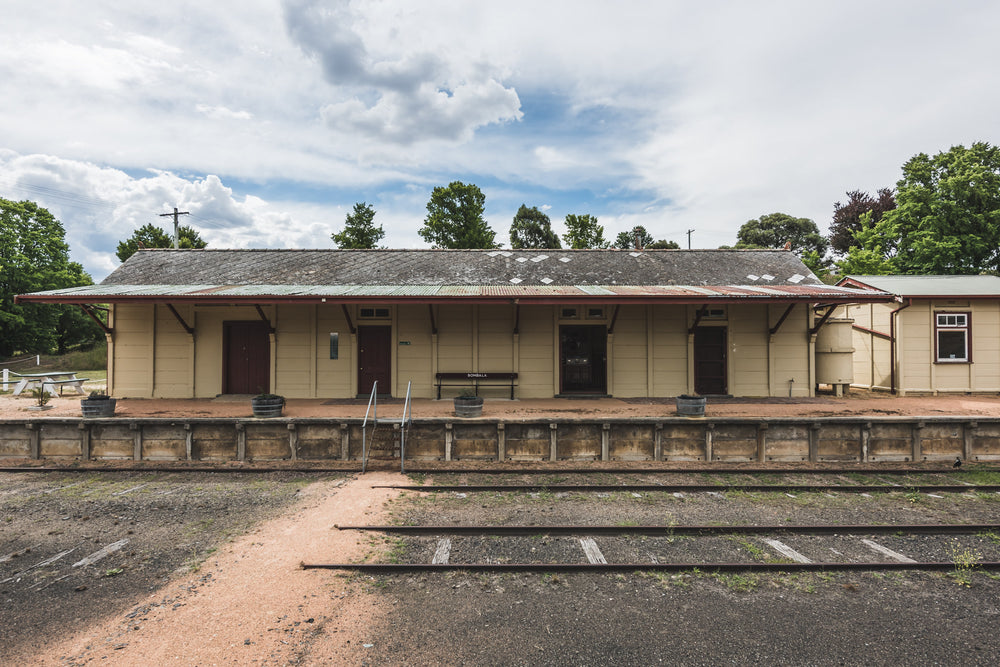 Station Platform at Bombala Station, only one of the three station seats remain.