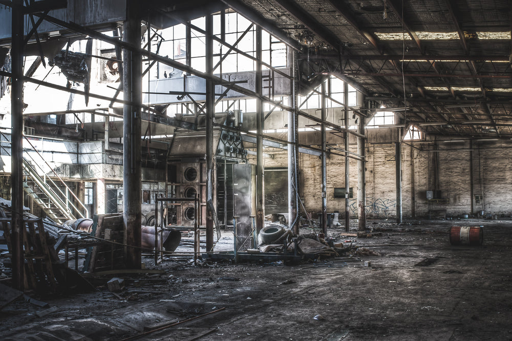 Plant Room at Bradmill Denim, dormant machinery and rusted pipes dominate the plant room at the Bradmill Denim factory.
