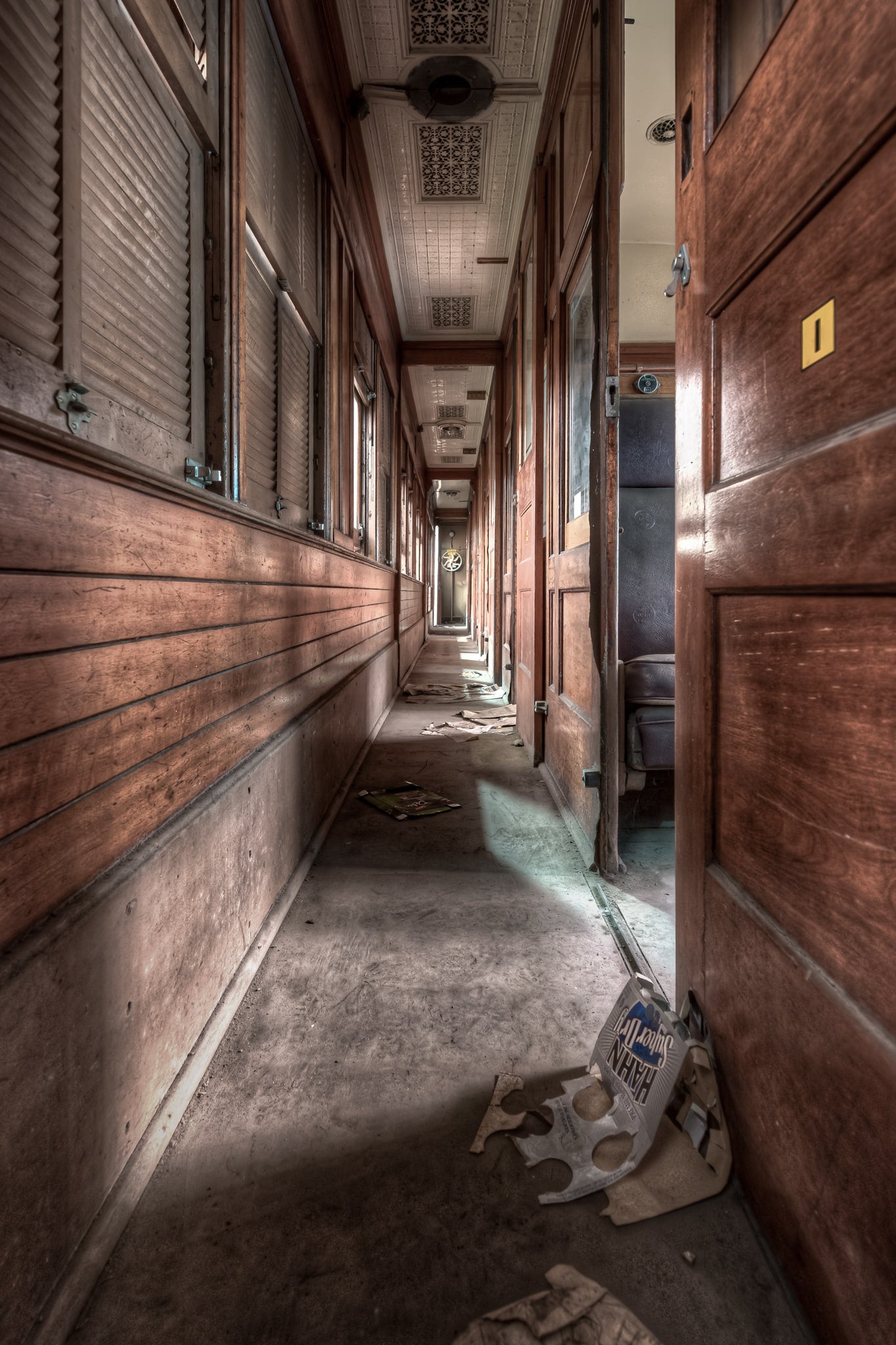 Locomotive Hauled Passenger Car at Eveleigh Paint Shop, a narrow corridor runs the length of the carriage.