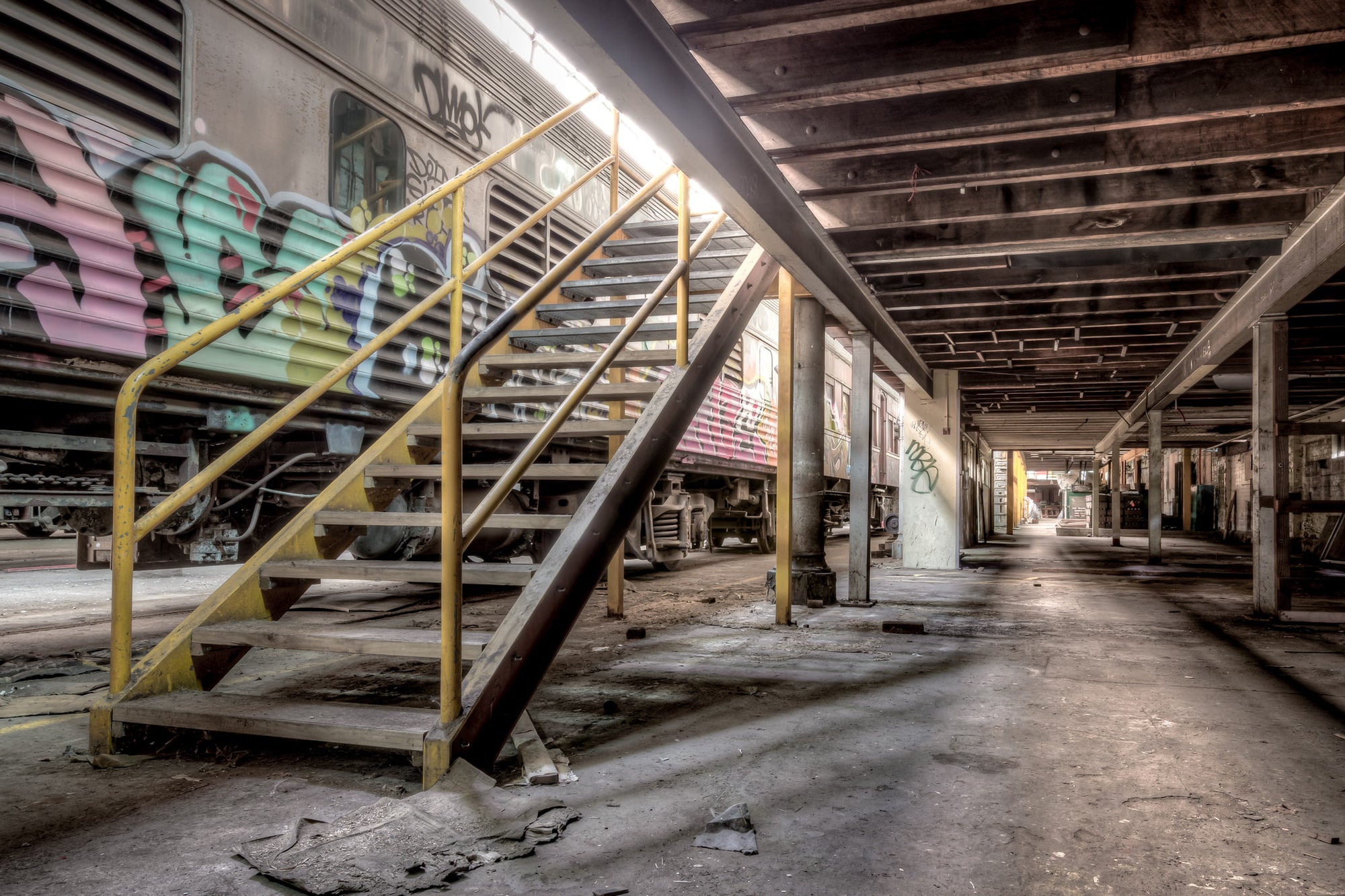 Mezzanine at Eveleigh Paint Shop, the amenities mezzanine stands as a reminder of the workforce that once filled this space.