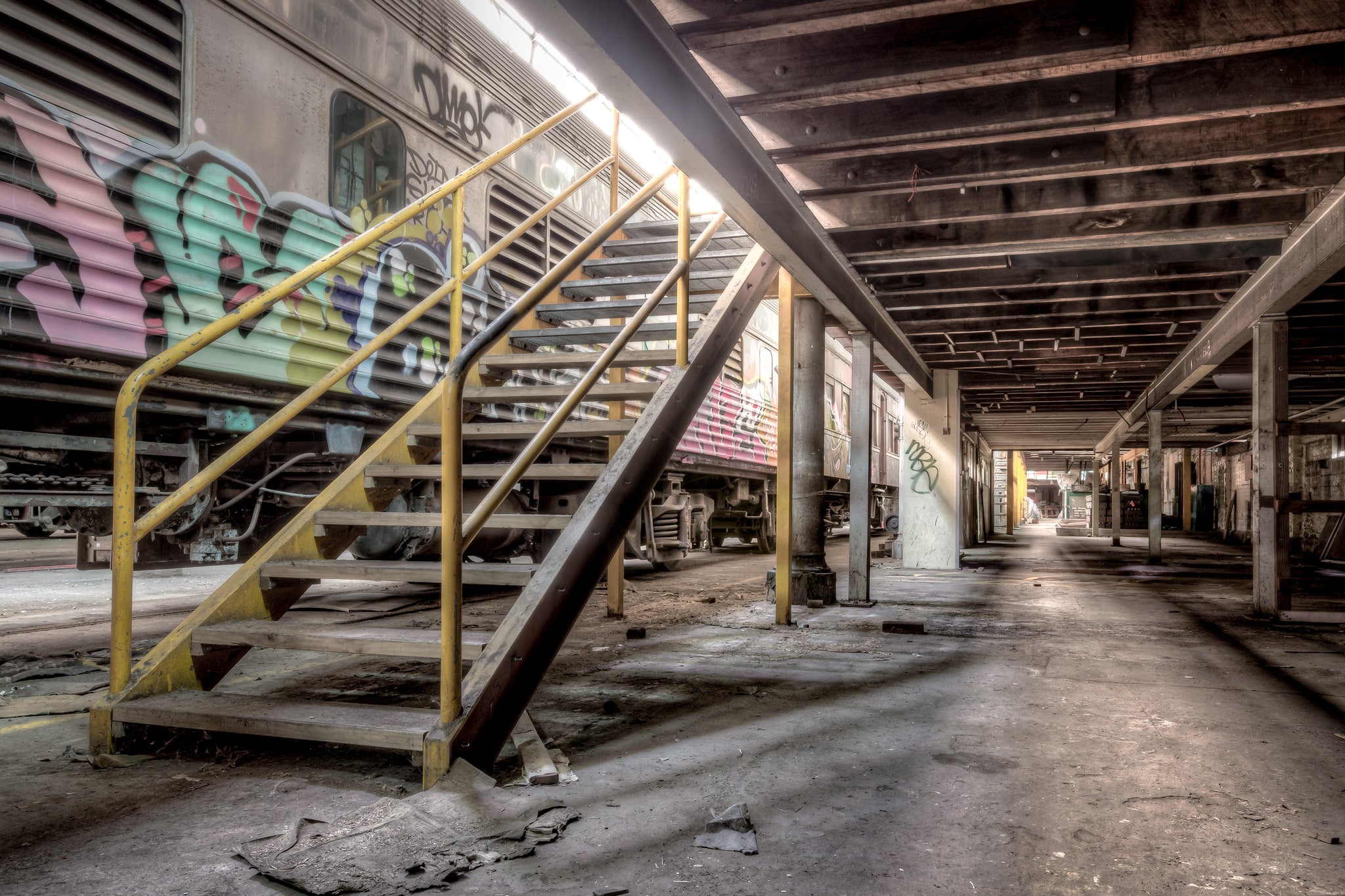 Mezzanine at Eveleigh Paint Shop, the amenities mezzanine stands as a reminder of the workforce that once filled this space.