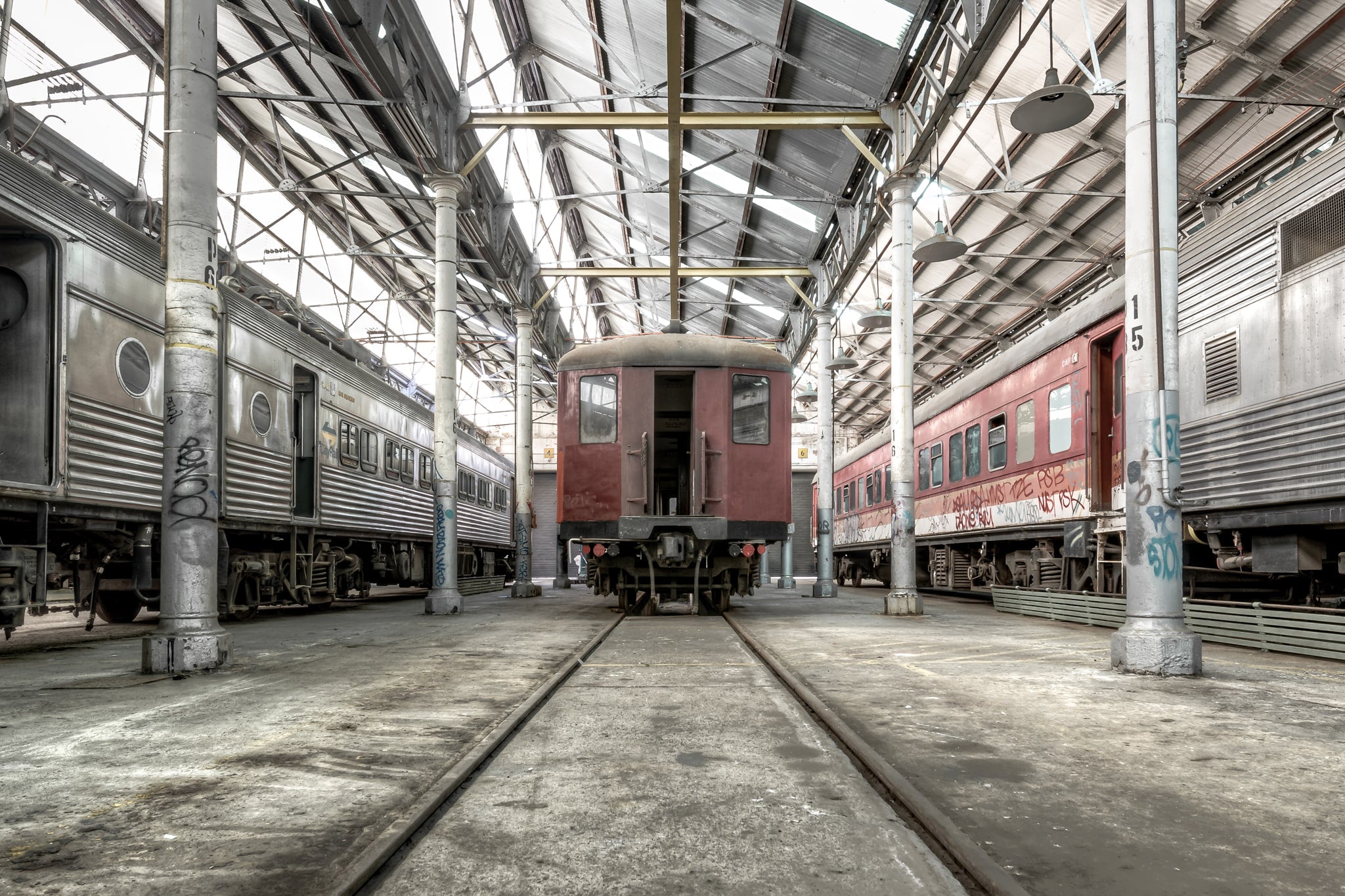 Red Rattler at Eveleigh Paint Shop, the last single-deck suburban car built in June 1960, only four years before the first double-deckers entered service.