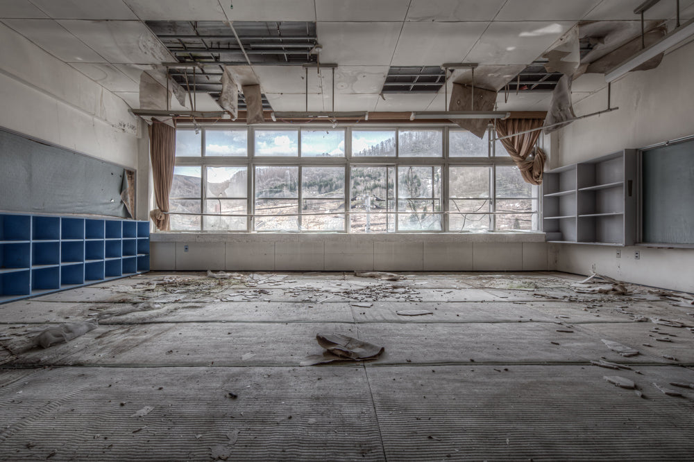 Boys Classroom at Family School Fureai, a classroom stripped to its bones.