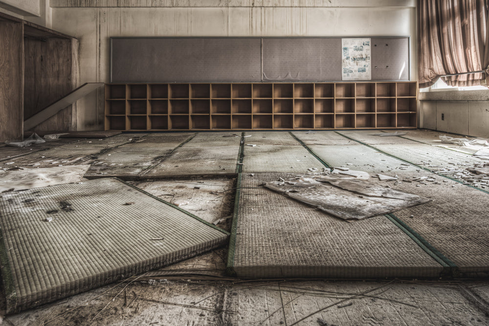 Tatami Mats at Family School Fureai, a room with tatami mats on which residents would sleep while boarding at the school.