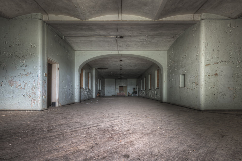 Kirkbride Ward at Female Ward 9 & 10, a dark and empty room within the female ward.