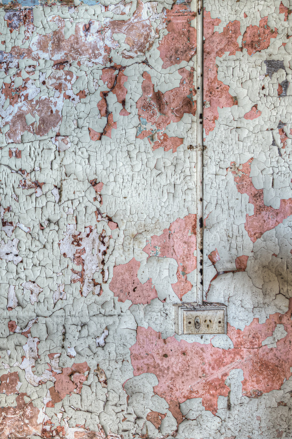 Power Point at Female Ward 9 & 10, pale green paint fractures across the wall in a dense web of cracks.