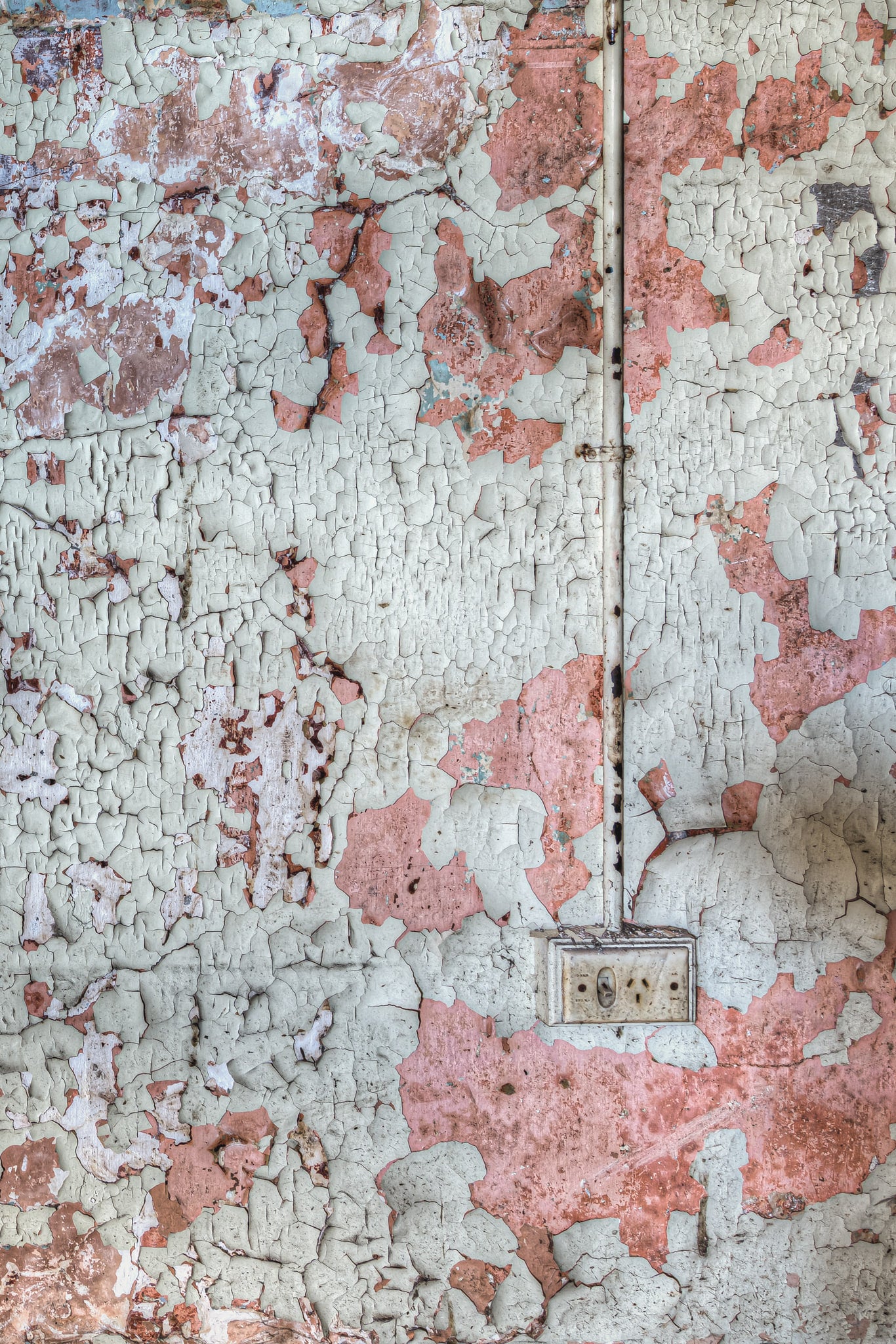 Power Point at Female Ward 9 & 10, pale green paint fractures across the wall in a dense web of cracks.