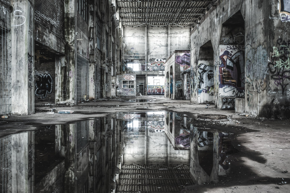 Turbine Hall Basement at Geelong B Power Station, looking down the opposite end of the turbine hall from basement level.