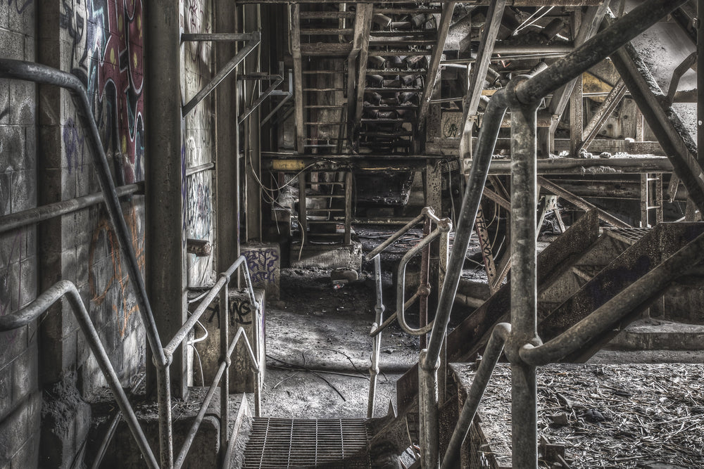 Ground Level at Hornsby Quarry, stairs down to the ground level of the processing plant.