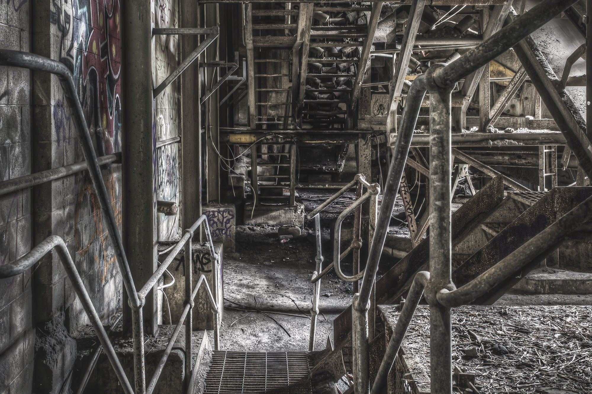 Ground Level at Hornsby Quarry, stairs down to the ground level of the processing plant.