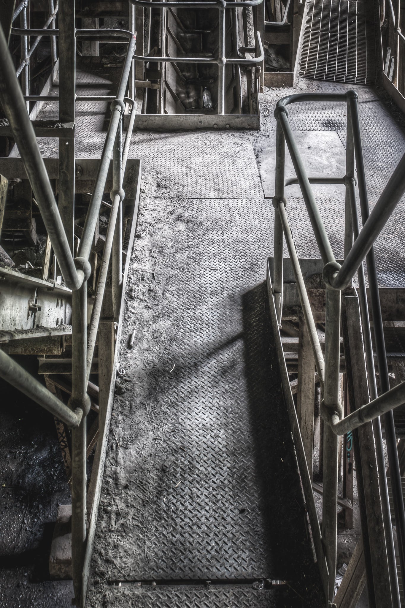 Stairs Down at Hornsby Quarry, stairs going down one of the levels of the plant.