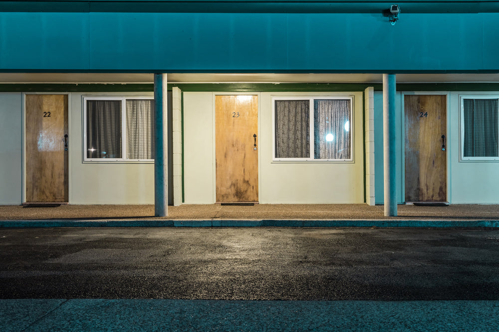 Jolly Knight Motel at Hotel Motel 101, three doors face the car park.