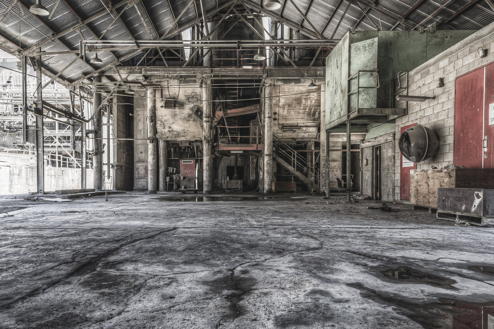 Bag Loading Area at Kandos Cement Works, the bag loading hall at Kandos Cement Works opens wide under a corrugated iron.