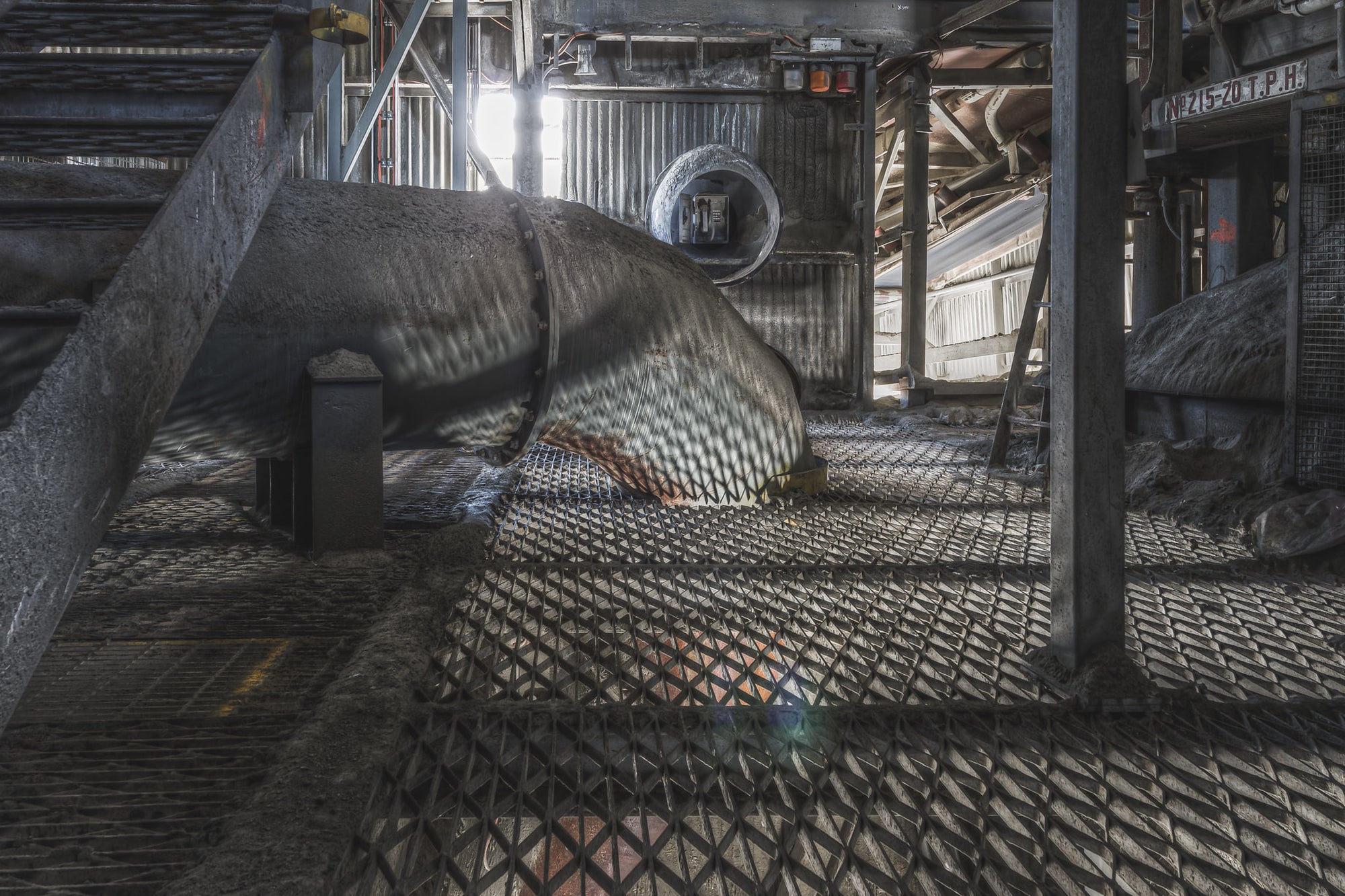 Cement Mill Duct at Kandos Cement Works, thick layers of dust now blanket the cement mill floors, a stark reminder.